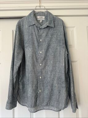 COS Men's Blue Gray Striped Button-Down Shirt